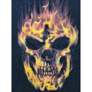 Flaming Skull Size Small 34-36 Black T-Shirt Fire Flames Halloween Men's New NWT